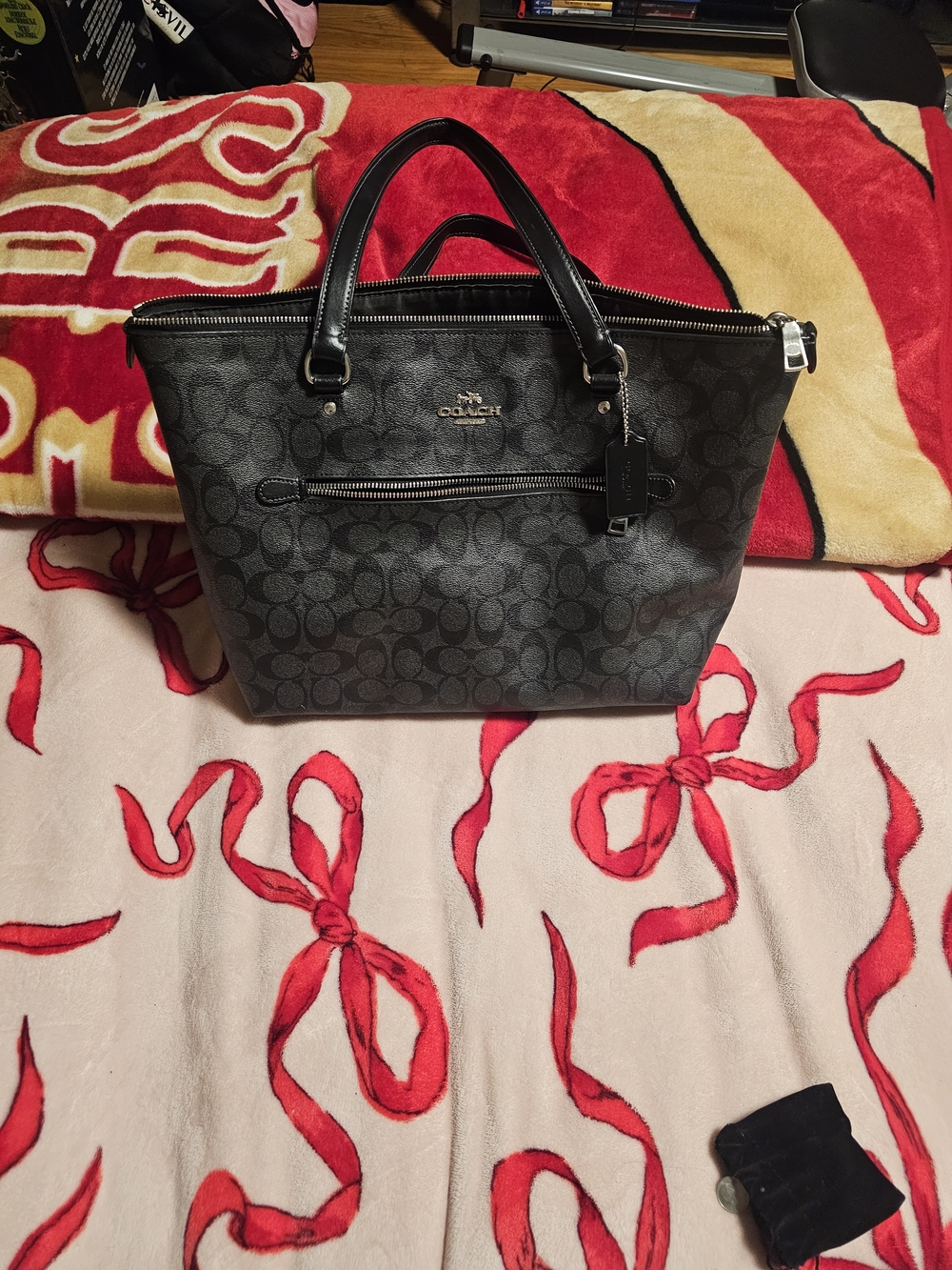 Coach Black Signature Zip-Top Tote